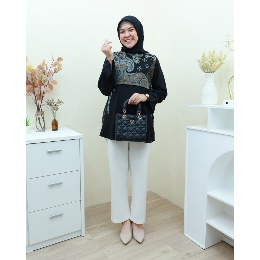 JUDE Blouse Dengan Vest Batik - Pakaian Wanita Terbaru by Hijab Mamah icis