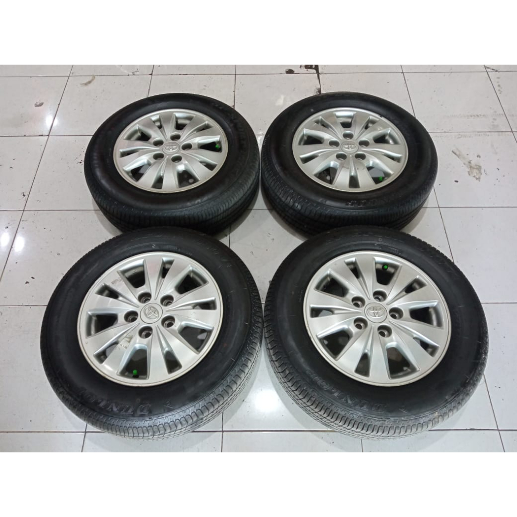 Velg Mobil Bekas Bawaan Inova Ring 15 Lubang 5 Sepaket Ban Dunlop 205 65 R15 90% thun 2022