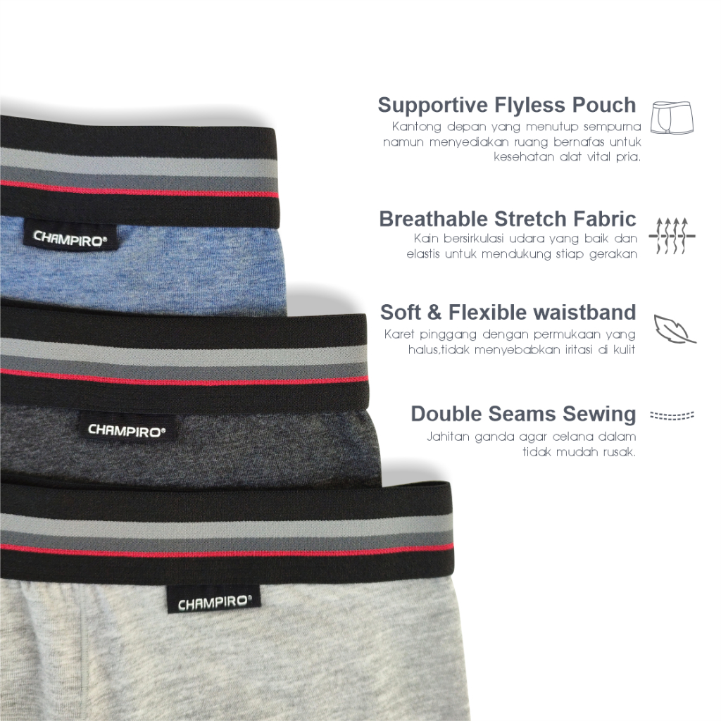 3 PCS | Celana Dalam BOXER Pria CHAMPIRO / Underwear / CD Dalaman Laki Laki C.0312-BX