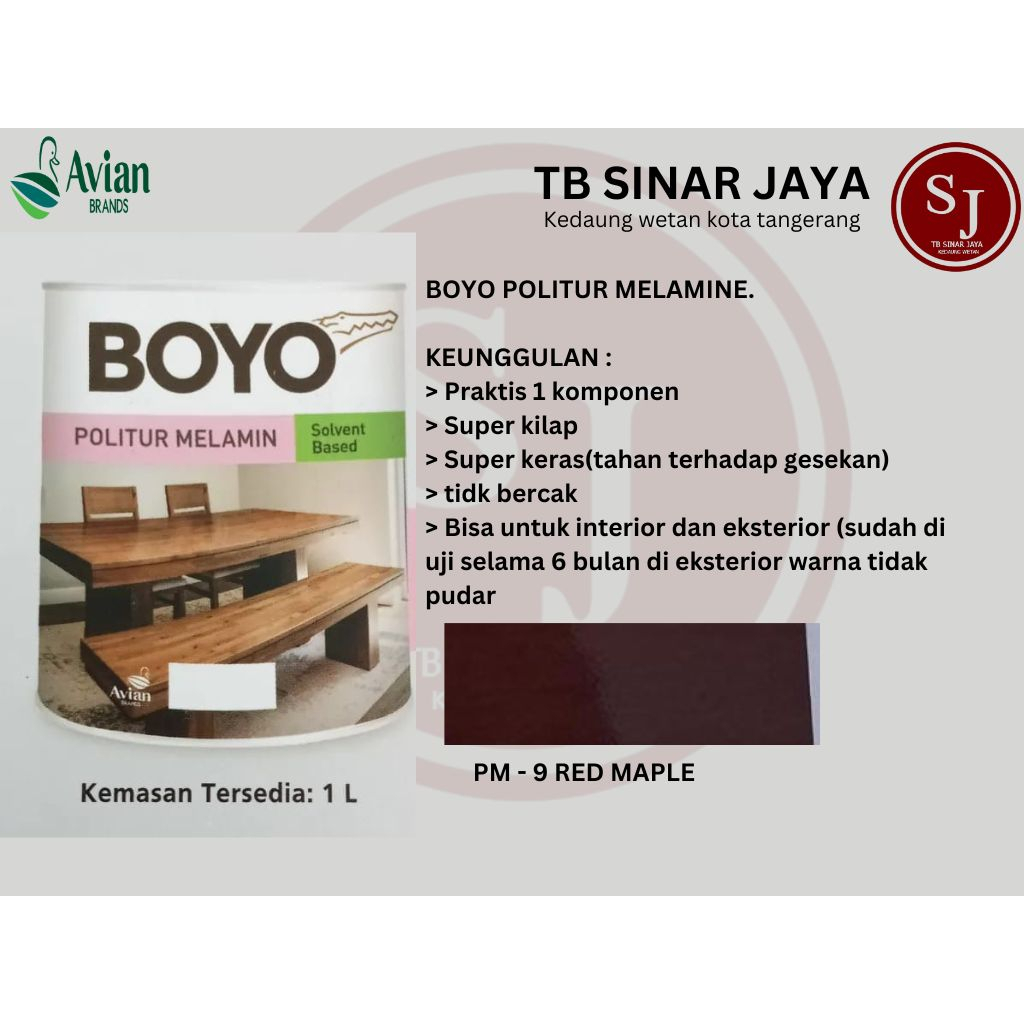 AVIAN BOYO MELAMIN CAT KAYU KEMASAN 1KG - PM - 9 RED MAPLE