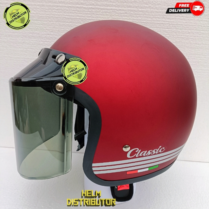 HELM BOGO CLASSIC KACA DATAR  HITAM KACA DATAR BENING KACA CEMBUNG HITAM SNI COD