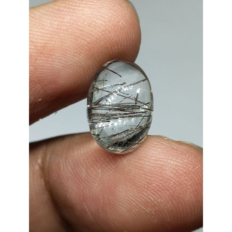Natural Black Rutilated Quartz Kecubung Rambut Hitam 13x9x6 mm 5.15 Ct Oval Cabochon Asli