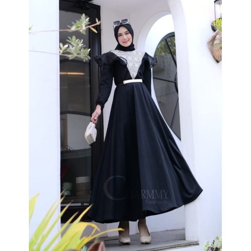 Lexa Longdress Triangle Titanium Scuba Baju Kondangan Bersabuk