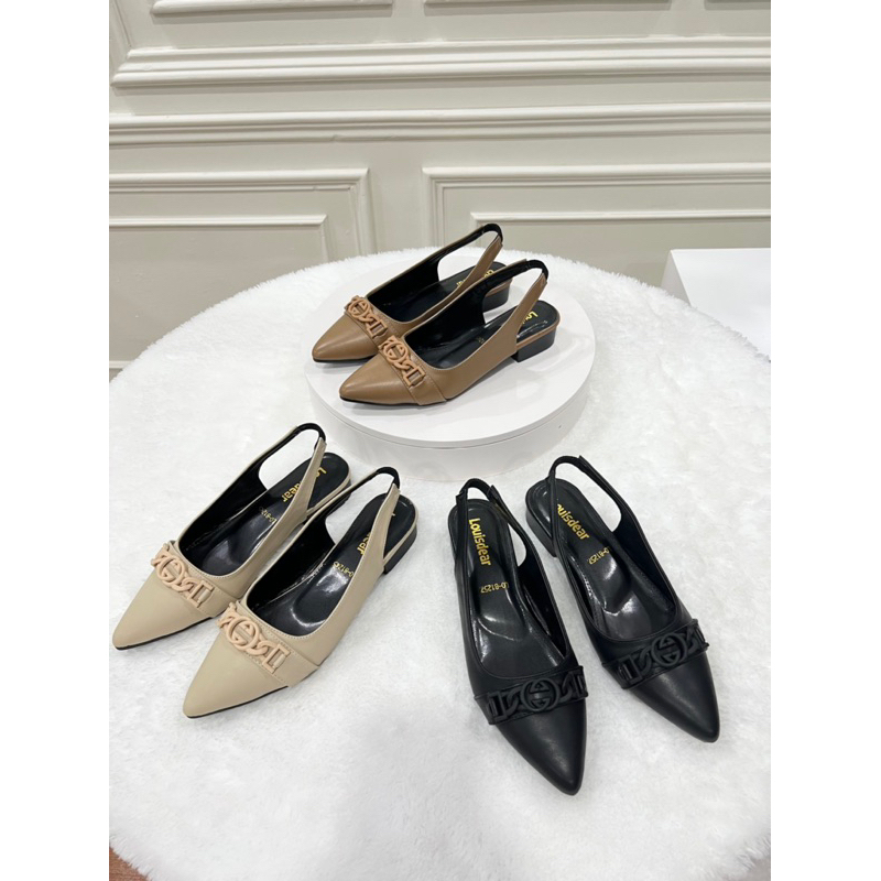 sepatu  flat shoes wanita kekinian terbaru Louisdear B154 heel 2 cm bahan dove tali belakang