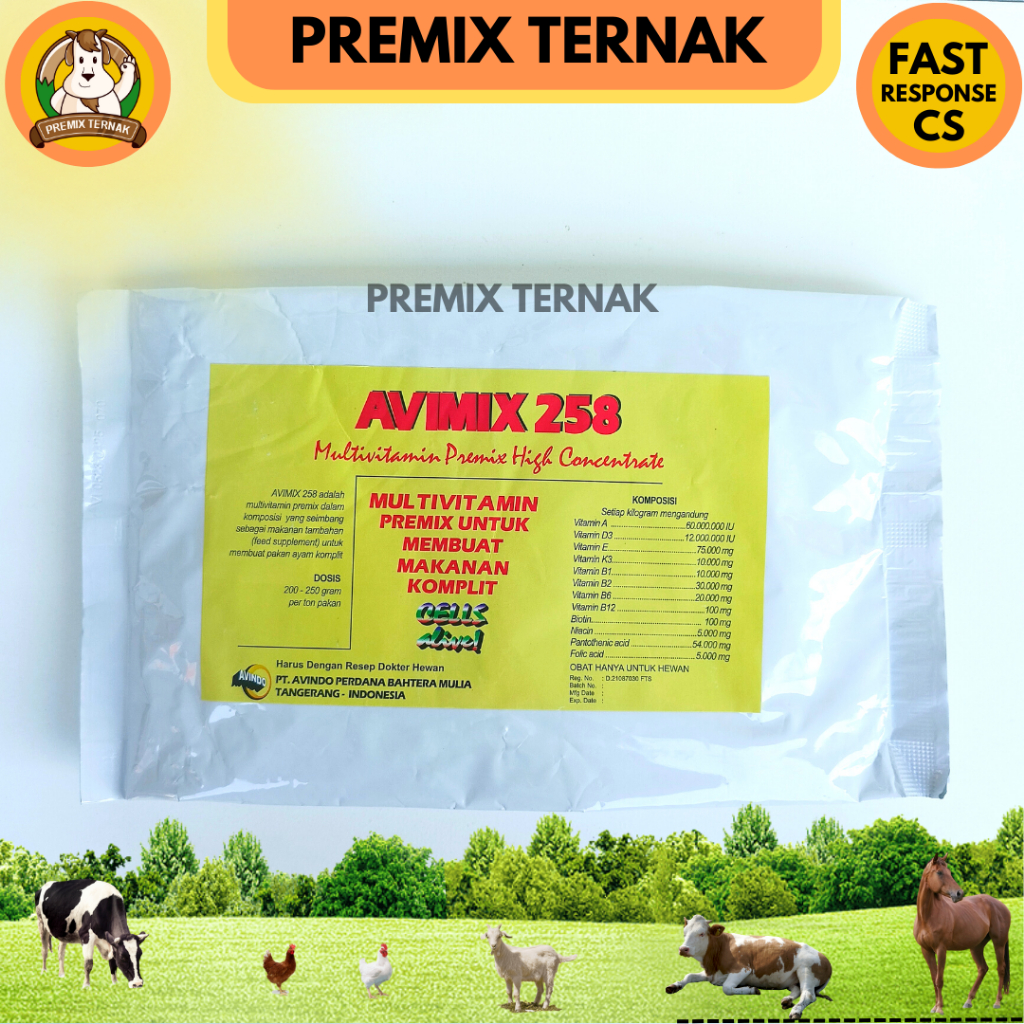 AVIMIX 258 1kg -  MULTIVITAMIN HC FEED PREMIX HEWAN TERNAK AYAM SAPI KAMBING DOMBA BABI