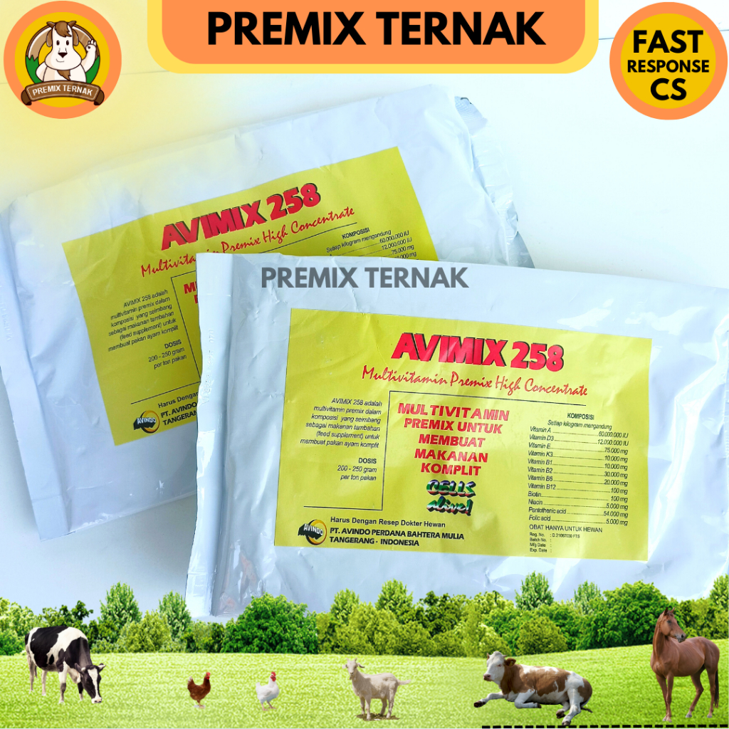 AVIMIX 258 1kg -  MULTIVITAMIN HC FEED PREMIX HEWAN TERNAK AYAM SAPI KAMBING DOMBA BABI