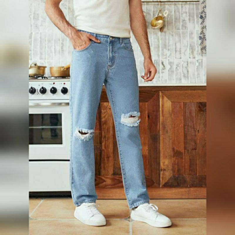 CELANA SOBEK PRIA RIPPED JEANS STANDAR REGULER BASIC JINS ROBEK 27-38