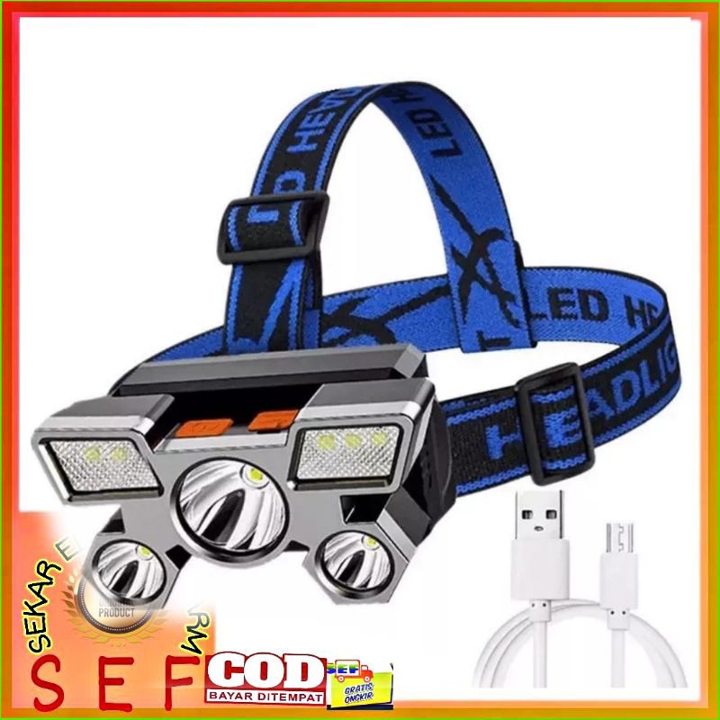 Senter kepala Senter headlamp dan Kabel Recharger mini yang super terang 4 Mode
