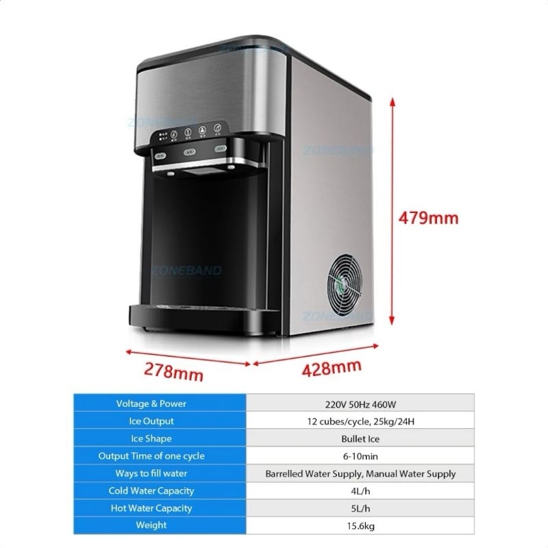 Mesin es batu 20 kg es bulat Drinking Water Ice Maker 48lbs Daily Ice CubeMakers Stainless Steel Ice Makers Tabletop IceMaker Machine Ice Cube HZB-25YLR