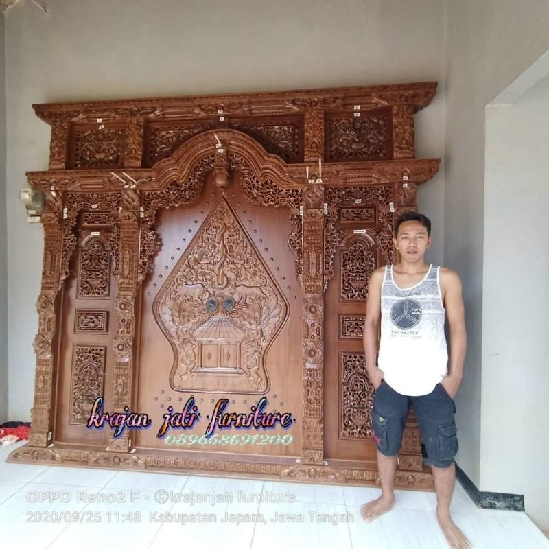 pintu gebyok jati ukir kelir lebar 3m x tinggi 2.7m