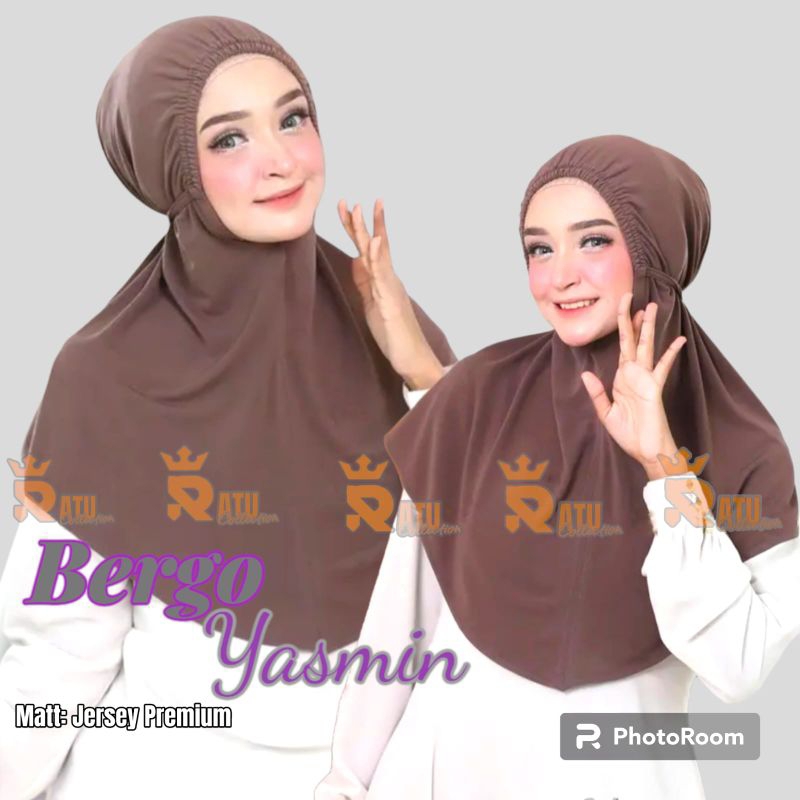 Bergo Kerut Jersey Tali/JilbabKerut  Instan Tali Jersey/Hijab Bergo Maryam Kerut Polos Jersey/Kerudu
