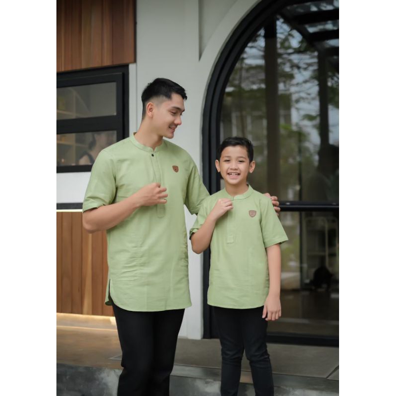 Baju Koko Ayah Dan Anak Warna Sage/Baju Koko Couple Sage