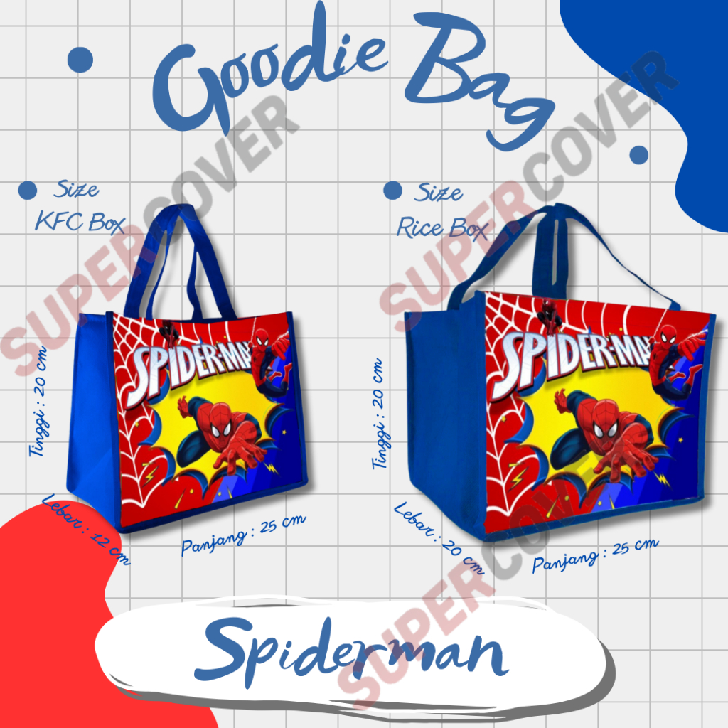 

Goodie Bag Gambar Kartun Karakter SPIDERMAN Warna BIRU Dan Terlaris Untuk Acara Ulang Tahun, Aqiqah, Sunatan Dan Lain lain.