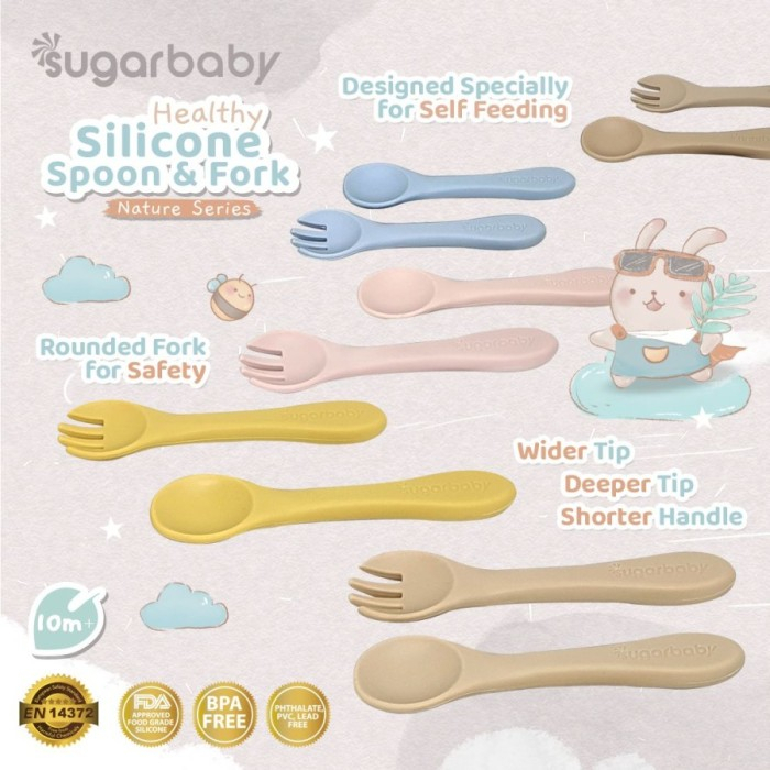 Sugar Baby Healthy Silicone Spoon &amp; Fork (Nature Series) / Sendok Garpu Bayi Silicone