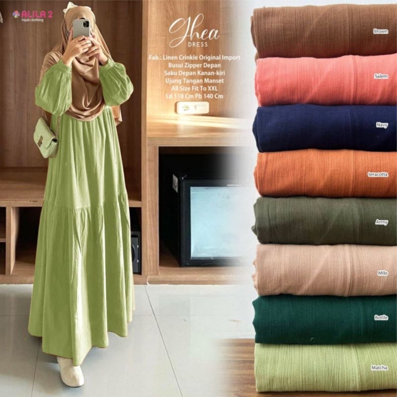 New Ghea Dress Bahan Linen Crinkle Import By AisySay-Dress Linen Polos Jumbo LD 110-Gamis Linen Crin