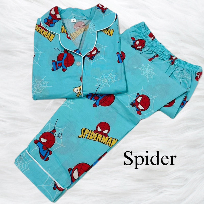 Spider biru - baju tidur piyama bisa couple keluarga katun jepang grade A