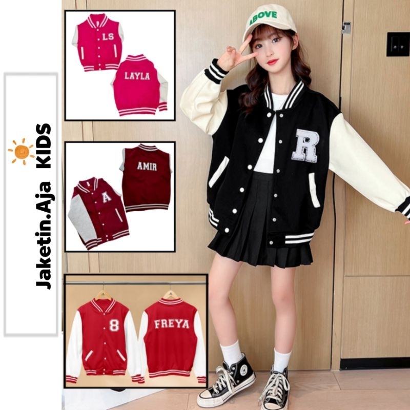 Jaket Varsity Baseball Anak Perempuan Laki Laki  CUSTOM NAMA DAN INISIAL 1 2 3 4 5 6 7 8 9 10 11 12 13 14 15 16 Tahun Jaket Bisbol INISIAL L R A S Anak Cewek Cowok Korean Style Premium Fleece Maroon Hitam Pink Muda Fanta Beige Navy Maroon Putih Kombinasi