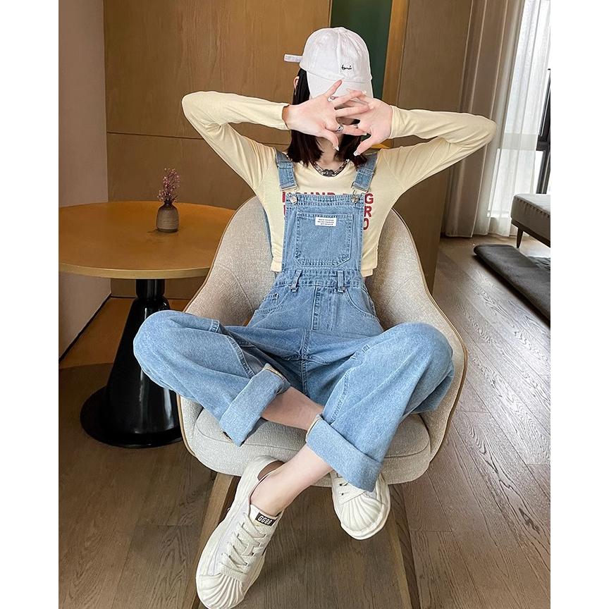 ✅COD Overall Jumpsuit Denim Wanita Loose Wide Leg Korea Style