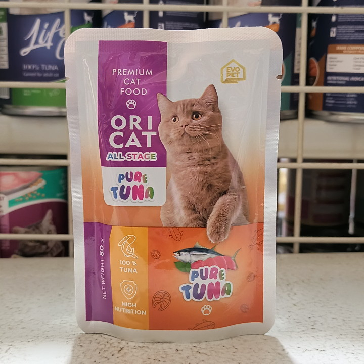 ( 24 Sachet / 1 Dus ) Makanan Kucing Ori Cat Sachet Pure Tuna Pouch 80G Wet Food Oricat