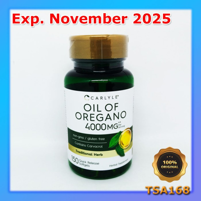 Carlyle Oil Of Oregano 4000 mg 150 Softgel Herb Contains Carvacrol