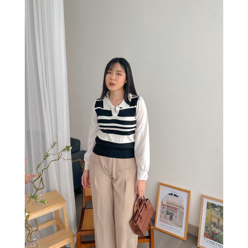 KANON - Isamu Knit Stripe Top - Sweater basic rajut motif strip