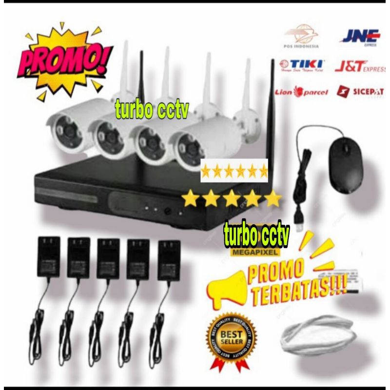 PAKET NVR KIT 5MP 4CH CAMERA CCTV WIRELESS FULL HD INDOOR OUTDOOR