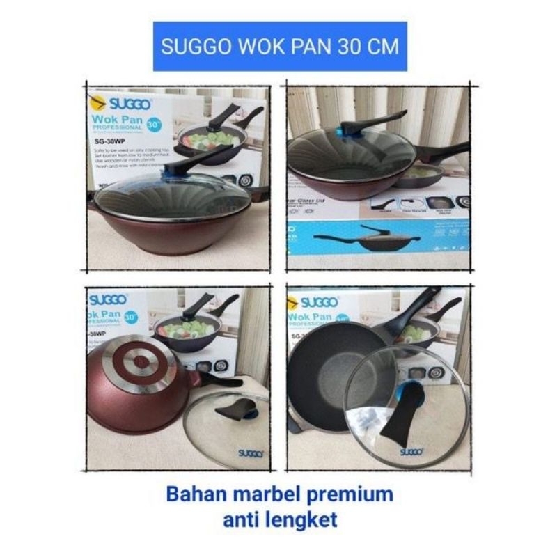 Wok Pan Suggo 30cm SG-30WP Jumbo Tutup Kaca Premium