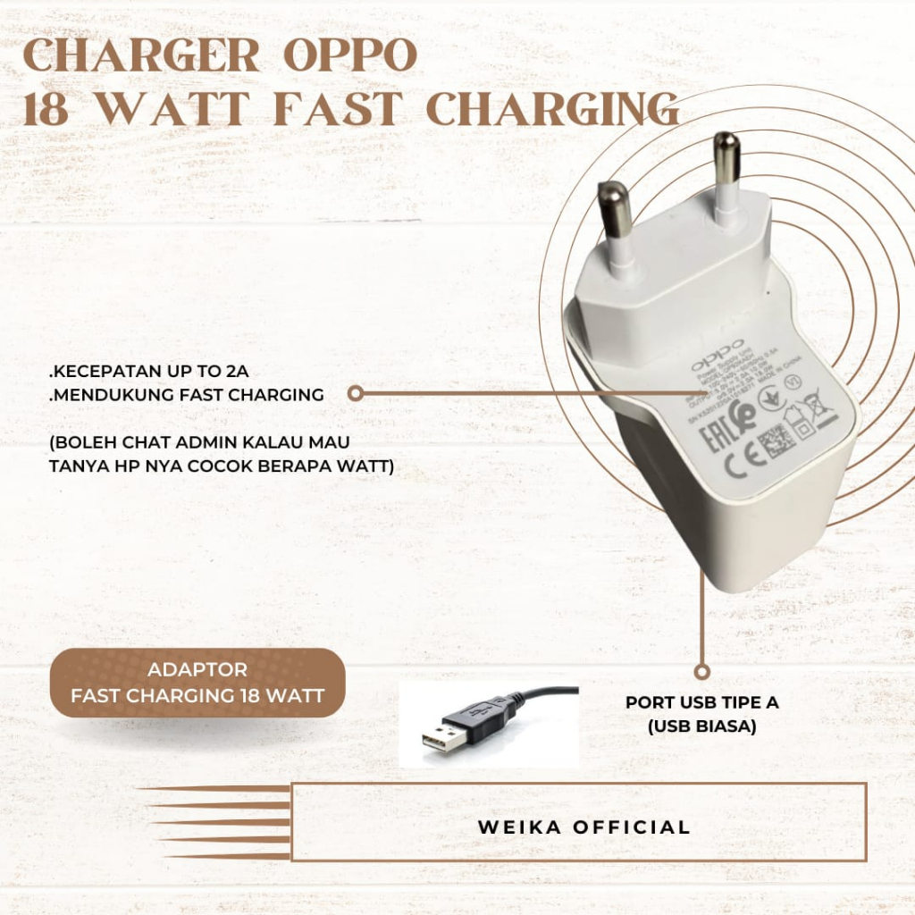 Charger OPPO Fast Charging 18 Watt 2A USB to Tipe C Original Model OP92KAEH