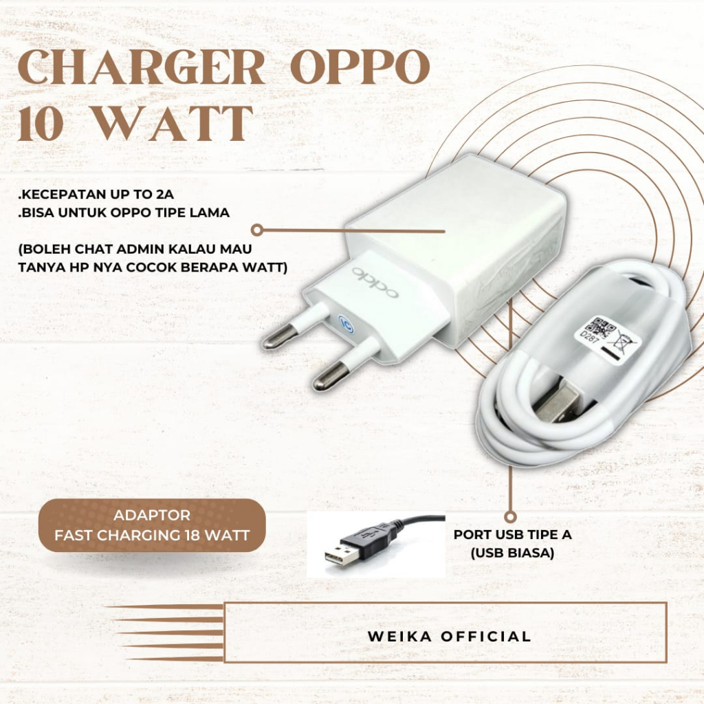 Charger OPPO Original USB to Micro 10 Watt 2A Original Carger A5s / A5 2020 / A11k / A12 / A15 / A15s / A16 Weika