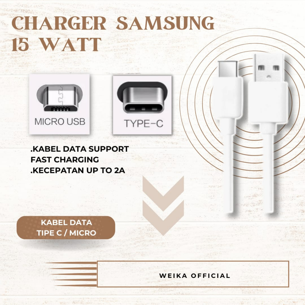 Charger SAMSUNG 15 Watt Fast Charging USB Tipe C / Micro Original