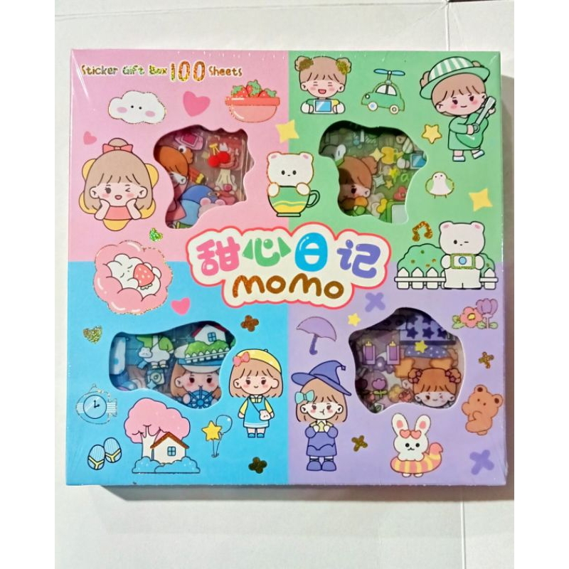 

(1 Box Isi 100pcs) Sticker Momo Kartun Korea Lucu Per Pack