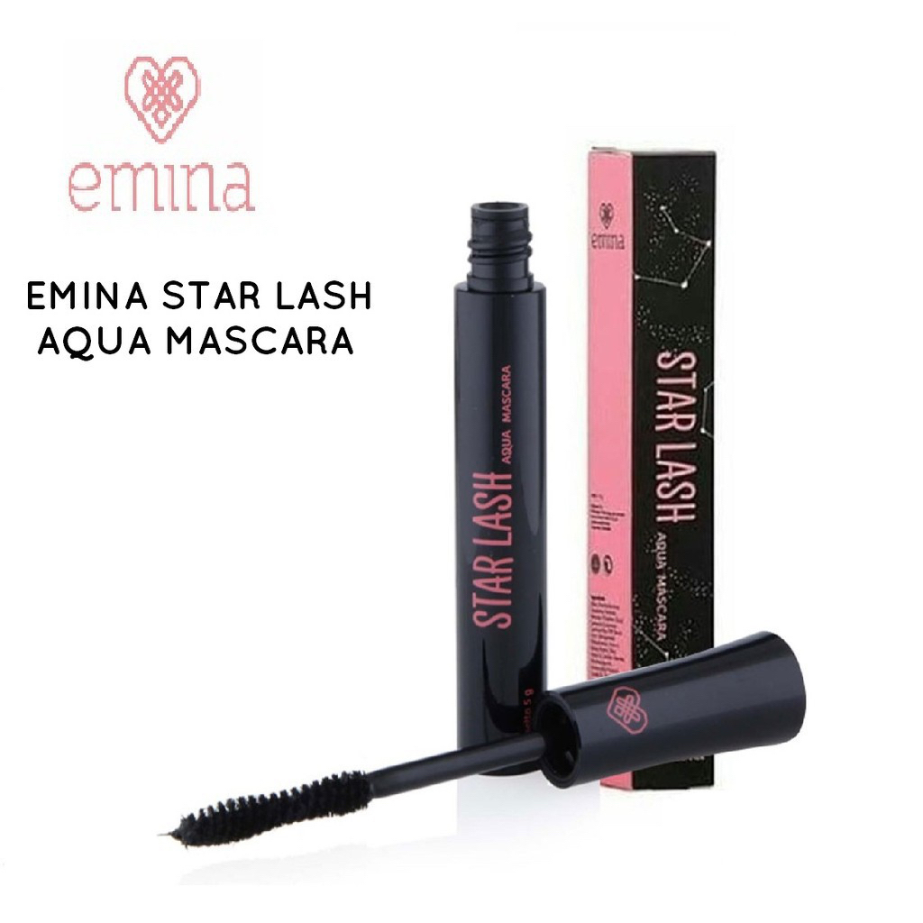 EMINA Star Lash Aqua Mascara Indonesia / Maskara 5g / Water Based Natural Look Easy To Clean / Bulu Mata Lentik Natural / Melentikkan Menebalkan Volume / Mudah Dibersihkan / Warna Hitam Black Color / Cosmetic Makeup Eye Make Up Series / Eyelash Lashes