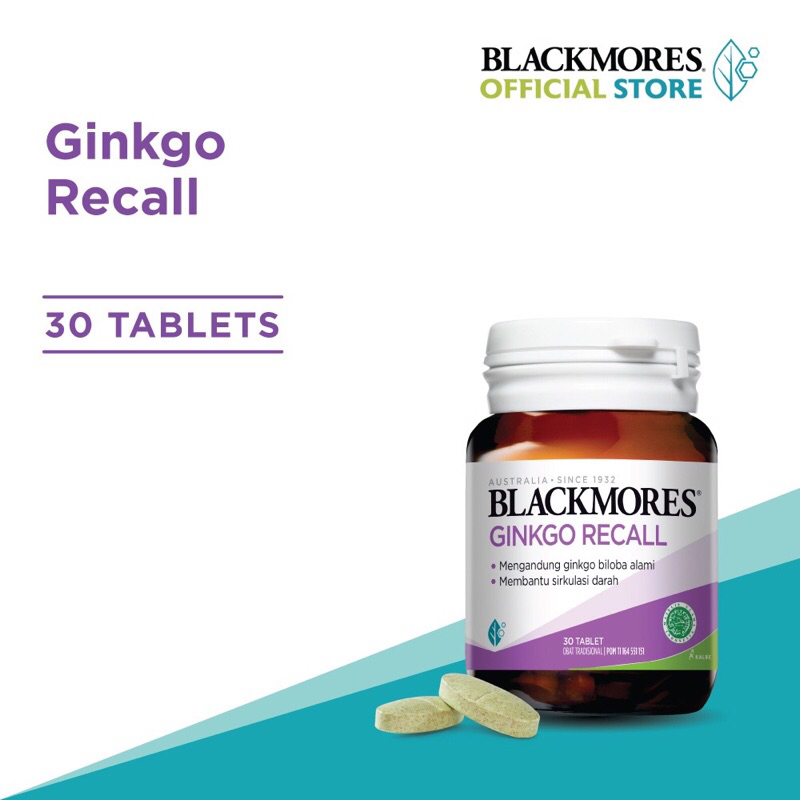 Blackmores Ginkgo Recall 30 tablet / Kemasan baru Ginkgo Action isi 40 untuk meningkatkan daya ingat atau konsentrasi