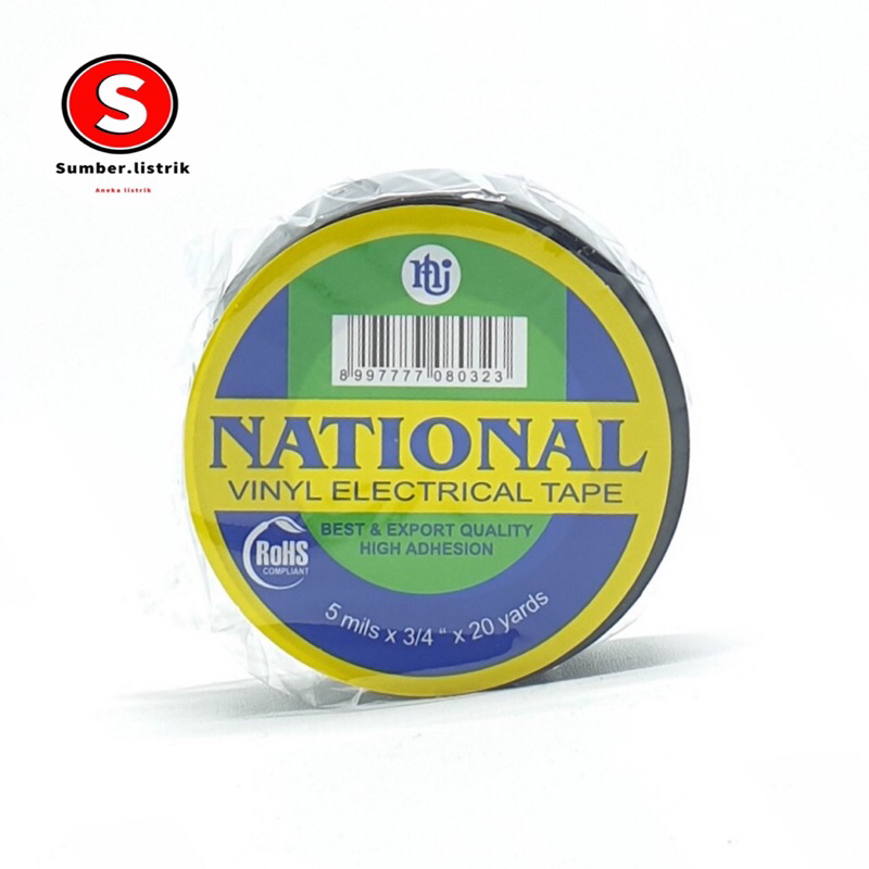 NATIONAL ISOLASI LISTRIK PVC HITAM ELECTRICAL TAPE 3/4&quot; × 20 yard Kualitas