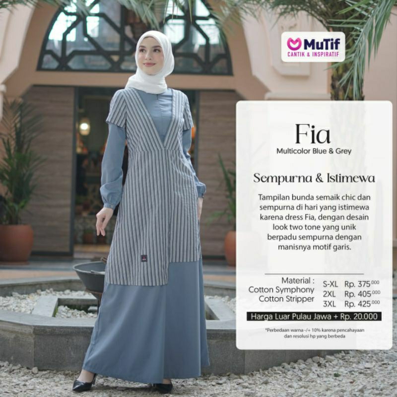 Mutif Fia Mirage Grey Baju Muslim Gamis Dress Casual Premium Terbaru Ori Lebaran 2023 Sarimbit