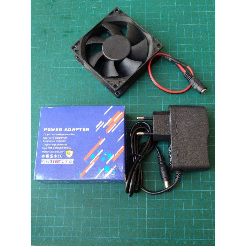 Kipas pendingin single fan 8x8cm + adaptor 12v berkualitas (holder opsional)