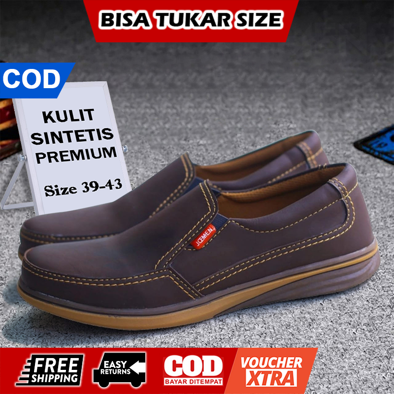 Sepatu Slip On Pantofel Kulit Pria Dewasa Tanpa Tali AY87