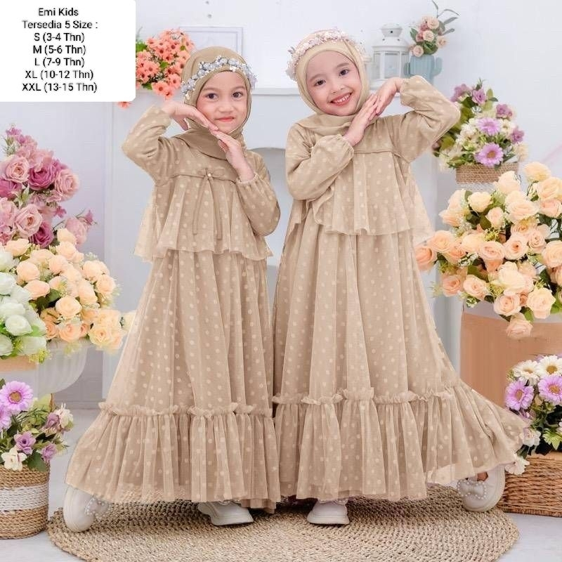 Pakaian Gamis Anak Perempun Model Terbaru Kekinian /Maxi Emi Kids 3-12 Tahun/Matt Tille Onde Mix Furing Hyget