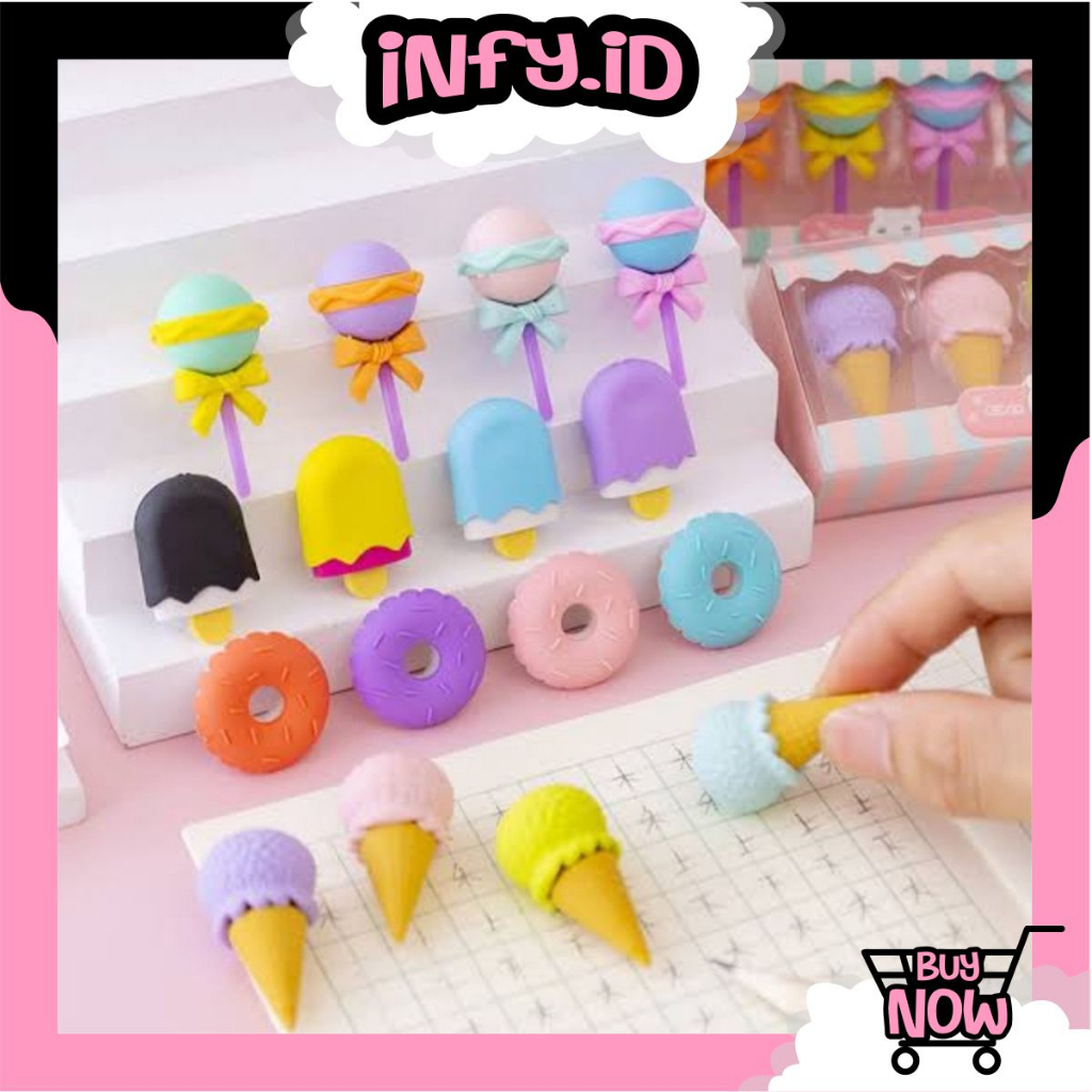 INFY - Penghapus Pensil Karakter Sweet Shop Cone Lolipop Ice Cream Donut Set 4 S075