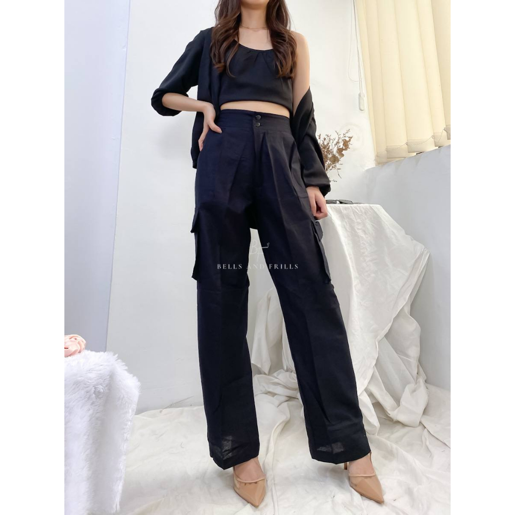 WALTER CARGO HIGHWAIST LINEN - Celana Kulot Cargo - Celana Kargo Wanita - Joger Highwaist Loose P20