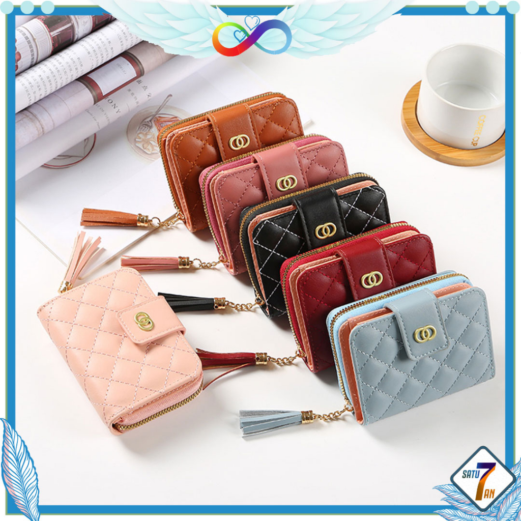 Dompet Lipat Wanita Mini Zipper Dompet Cewek Multifungsi Dompet Uang Kartu Koin Fashion Korea Style Kulit PU Satu7an D65