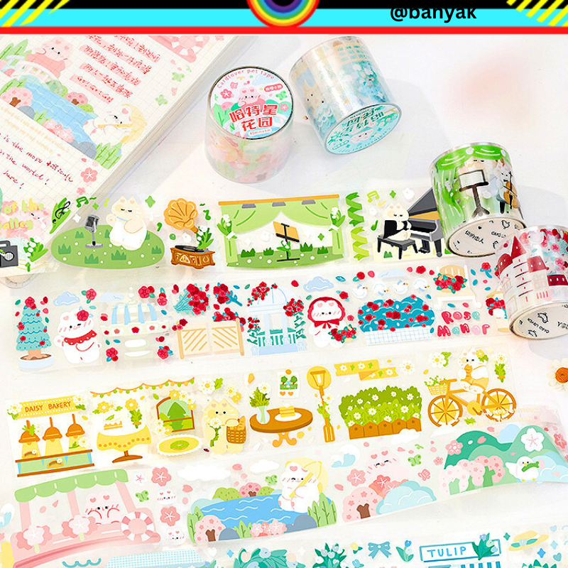 

STIKER JOURNALING PET ROLL TRANSPARANT MOTIF RABBIT BEAR LUCU @banyak