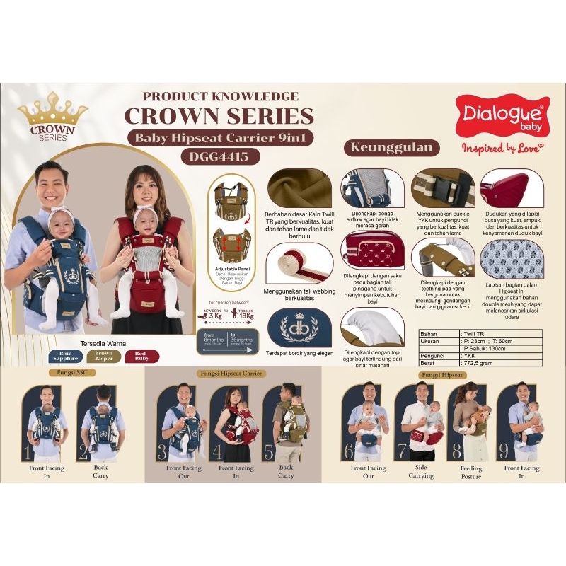 Gendongan Hipseat 9in1 Crown Series Dialogue Baby