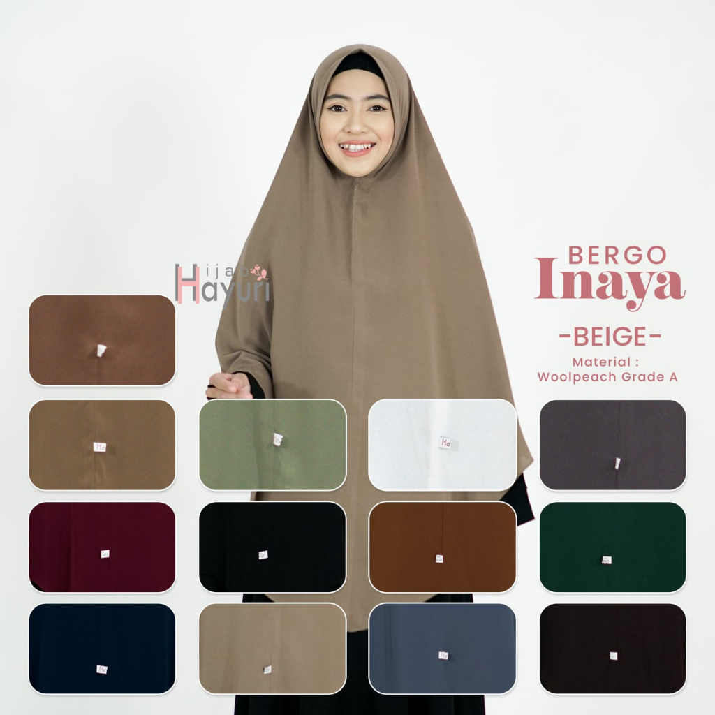 Hijab Hayuri Bergo Inaya - Jilbab Instan Syar'i Non Pad - Bahan Woolpeach Grade A