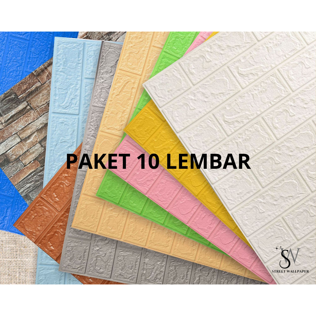 (COD)(PAKET 10 LEMBAR) Wallpaper Wallfoam Termurah / Wallpaper Dinding 3D Stiker / Wallfoam 3D Stike