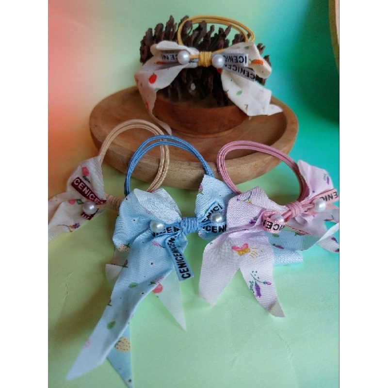 Kuncir rambut anak motif pita kain/ aksesoris tali rambut anak.