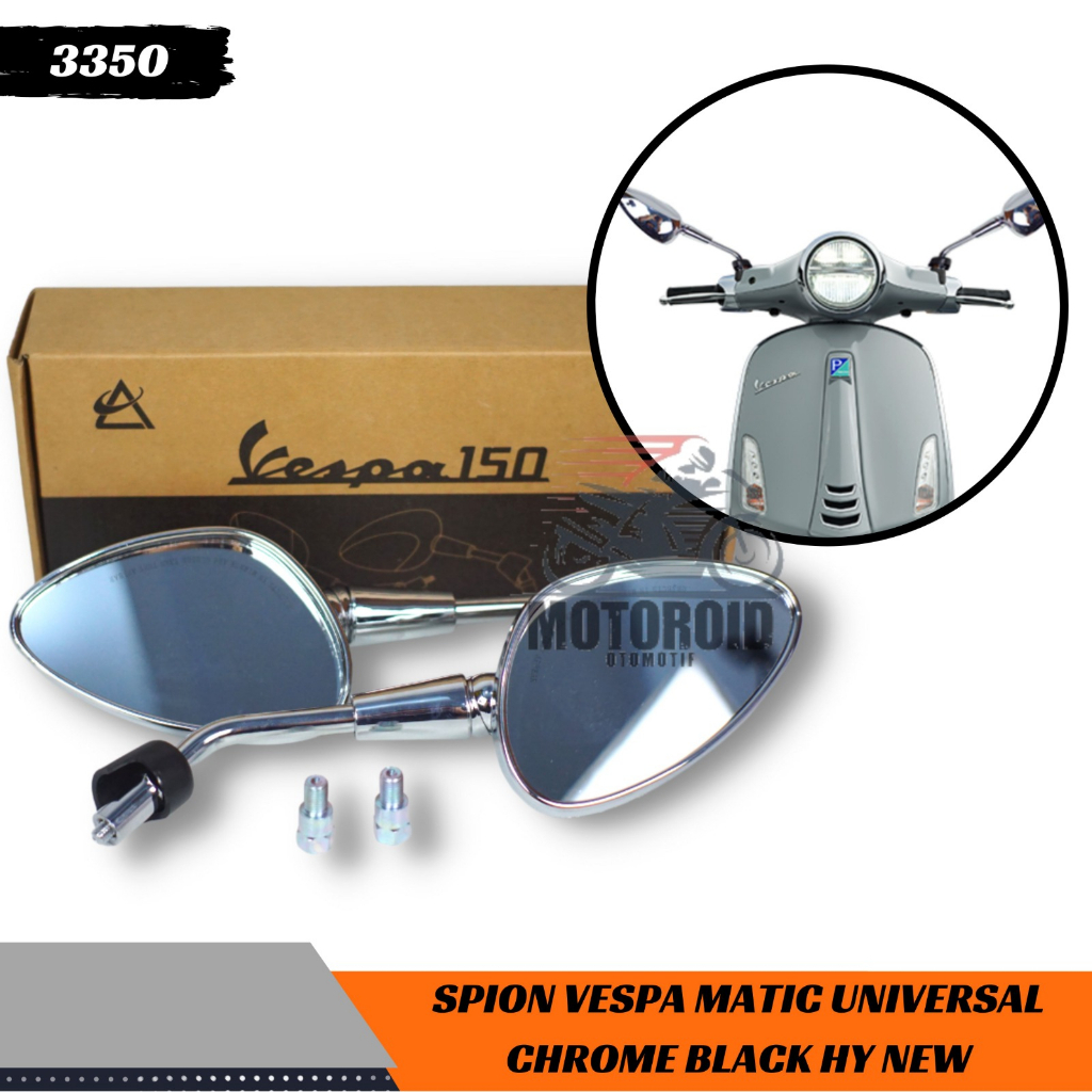 Spion Vespa Semua Motor Black Chrome HY New Matic Universal