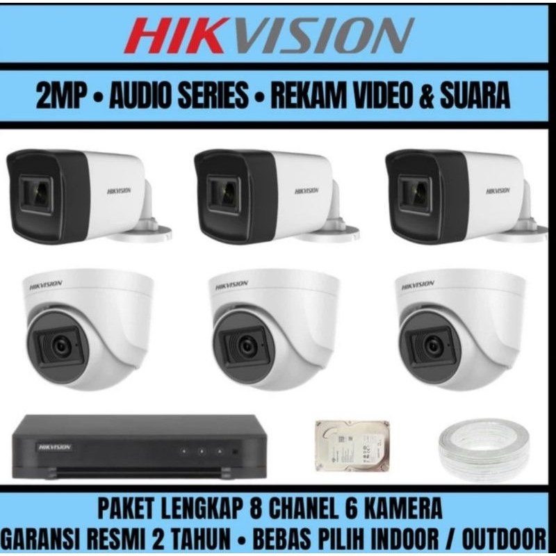 CCTV PAKET 8CH 6CAMERA HIKVISION KOMPLIT FULL SET TINGGAL PASANG