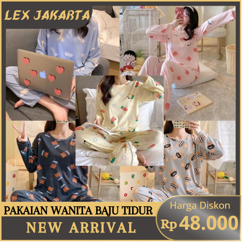 LEXJAKARTA B02-B06 - PAKAIAN WANITA BAJU TIDUR WANITA PIYAMA SET LENGAN PENDEK CELANA PANJANG PAKAIAN RUMAH WANITA IMPORT