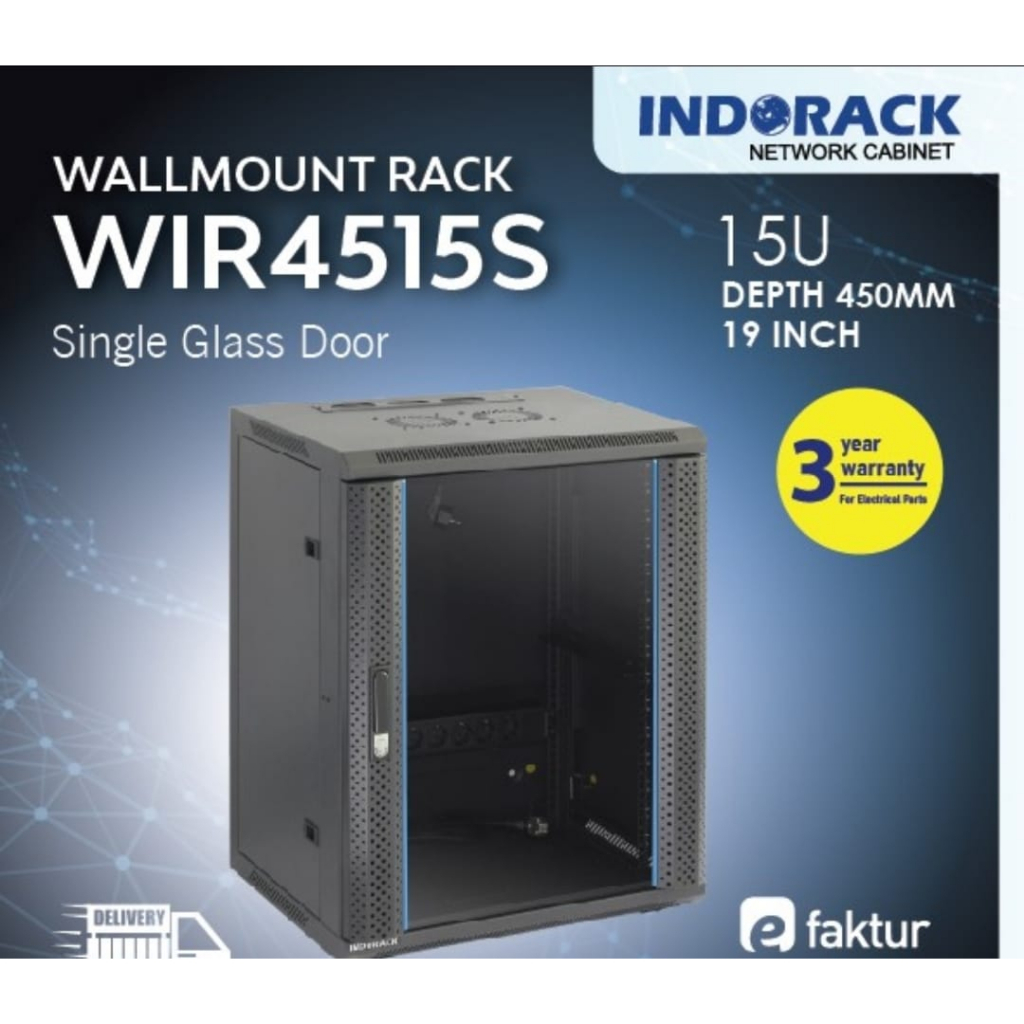 INDORACK WALLMOUNT RACK SERVER 450MM 15U SINGLE DOOR WIR4515S WALLMOUNT WIR4515S 15U